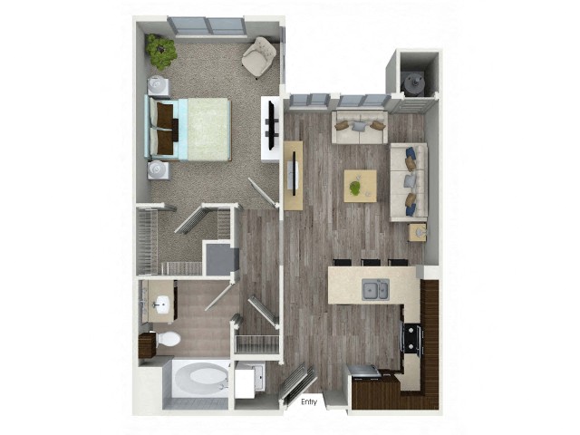 Floor plan for 1 bed, 1 bath, 681 sqft